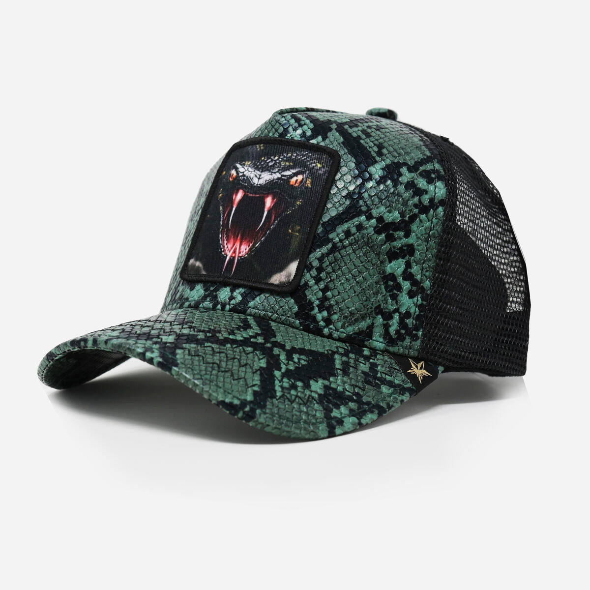GOLD STAR HATS TRUCKER GREEN SNAKE LEATHER HAT