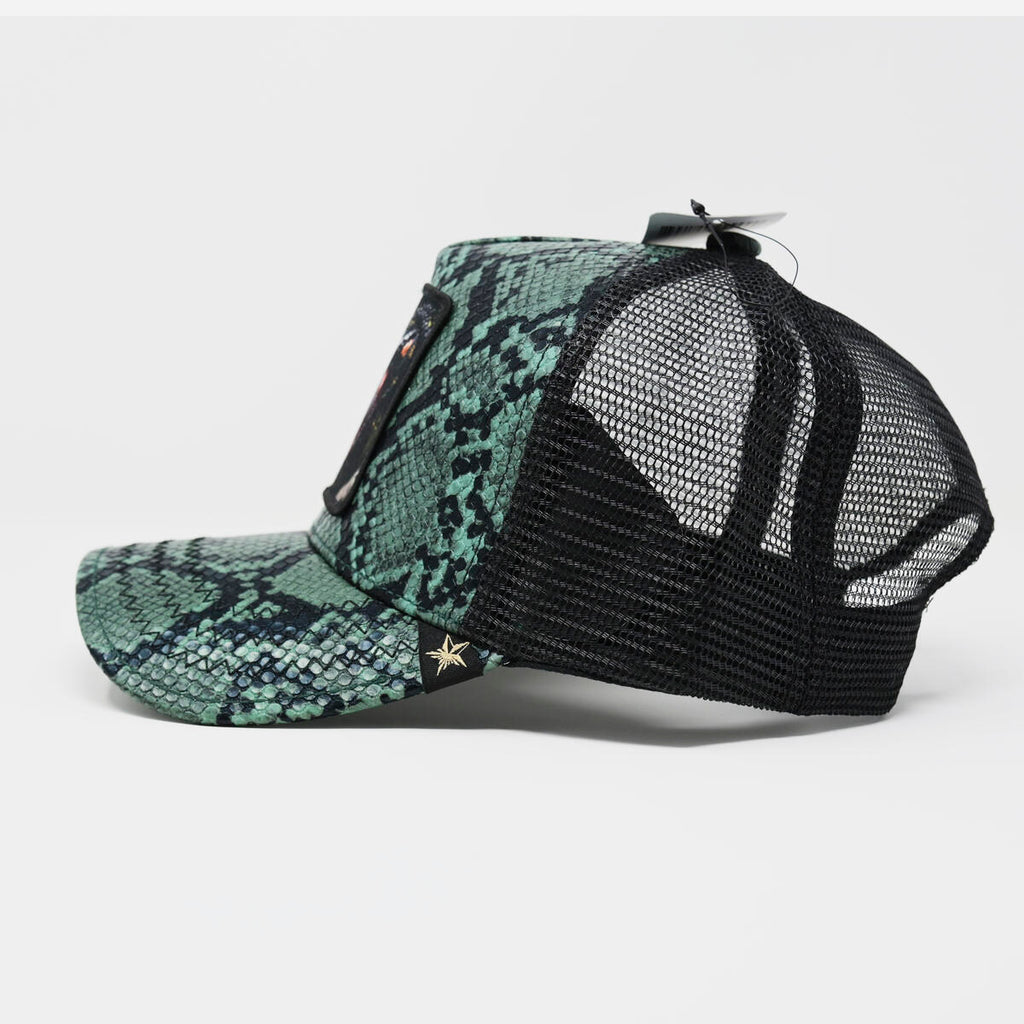GOLD STAR HATS TRUCKER GREEN SNAKE LEATHER HAT