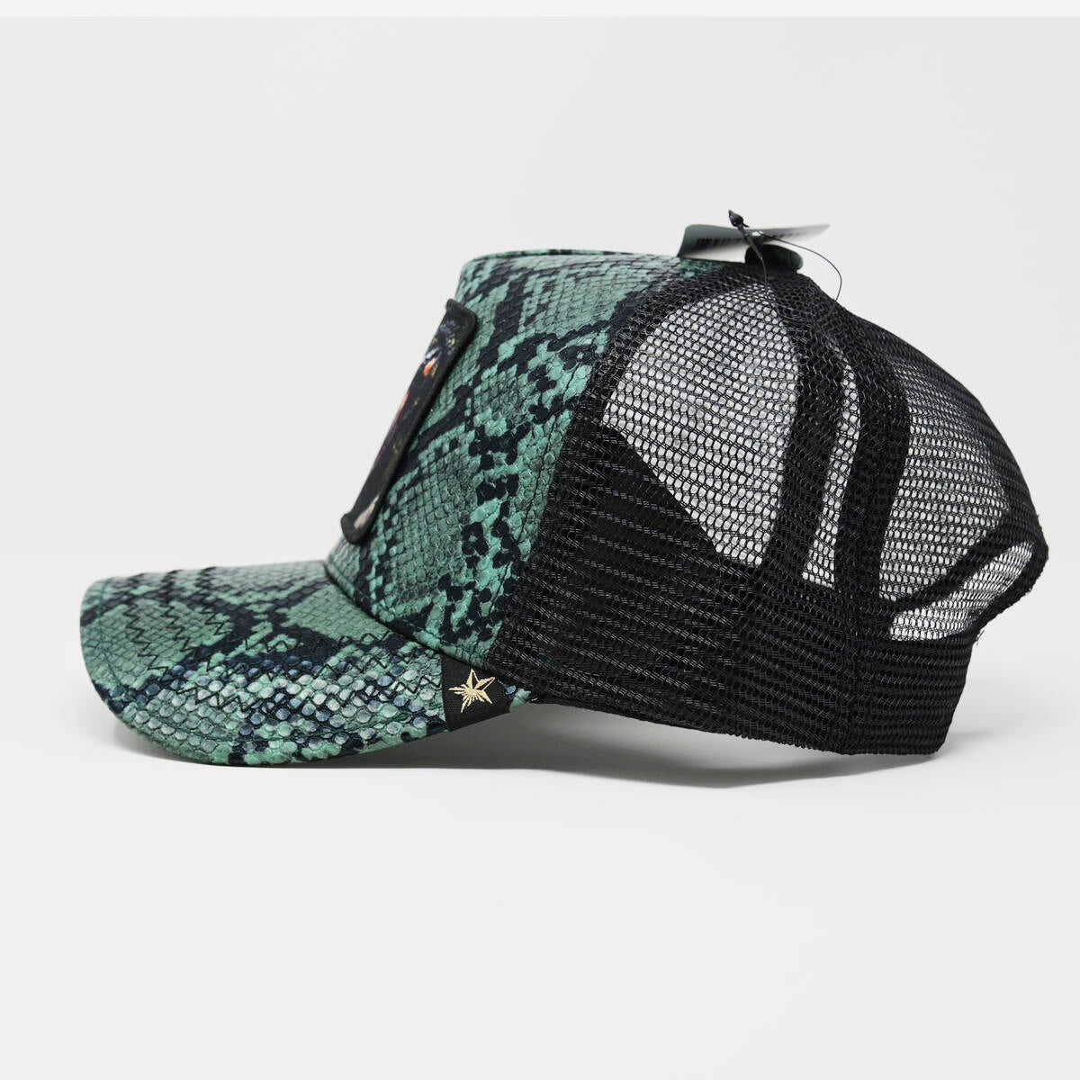 GOLD STAR HATS TRUCKER GREEN SNAKE LEATHER HAT