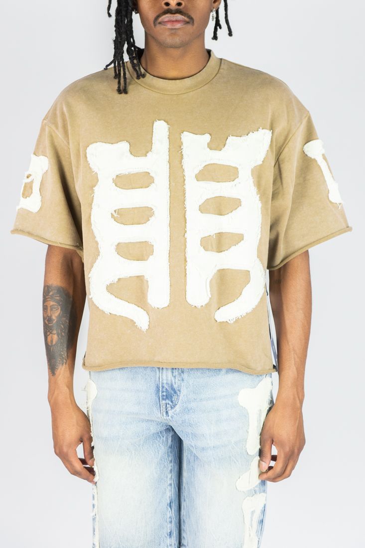 REBEL BONE PATCHED, ACID WASHED TERRY TOP [CROPPED FIT]