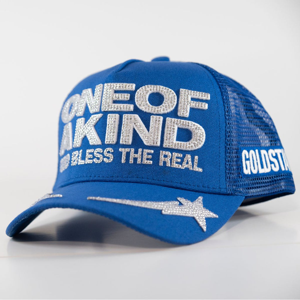 GOLD STAR HATS RHINESTONE BLUE TRUCKER HAT