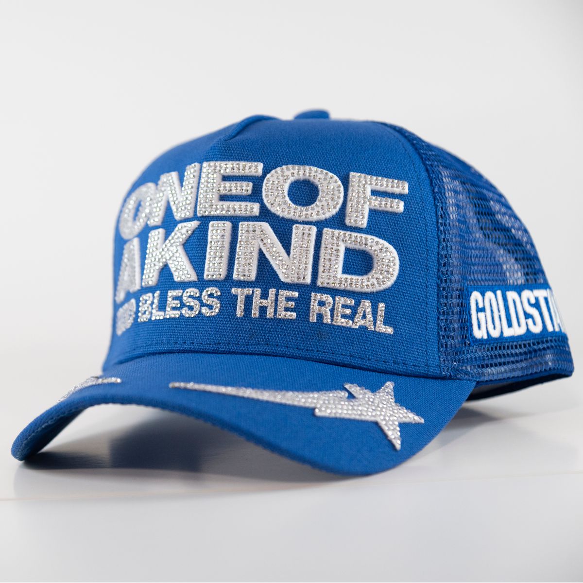 GOLD STAR HATS RHINESTONE BLUE TRUCKER HAT