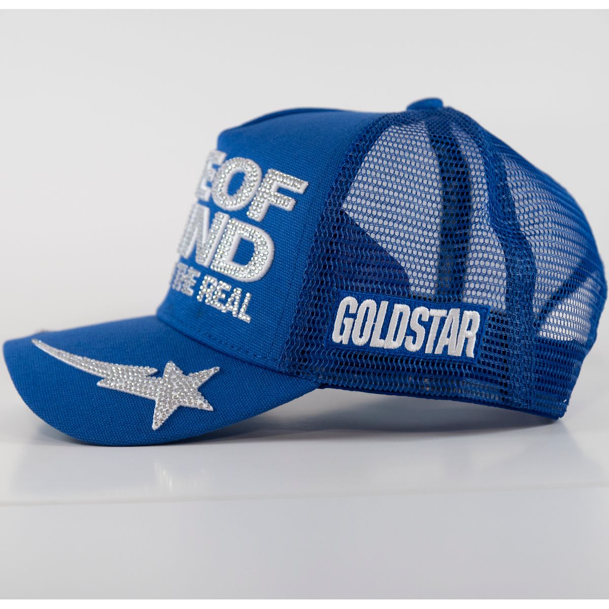 GOLD STAR HATS RHINESTONE BLUE TRUCKER HAT