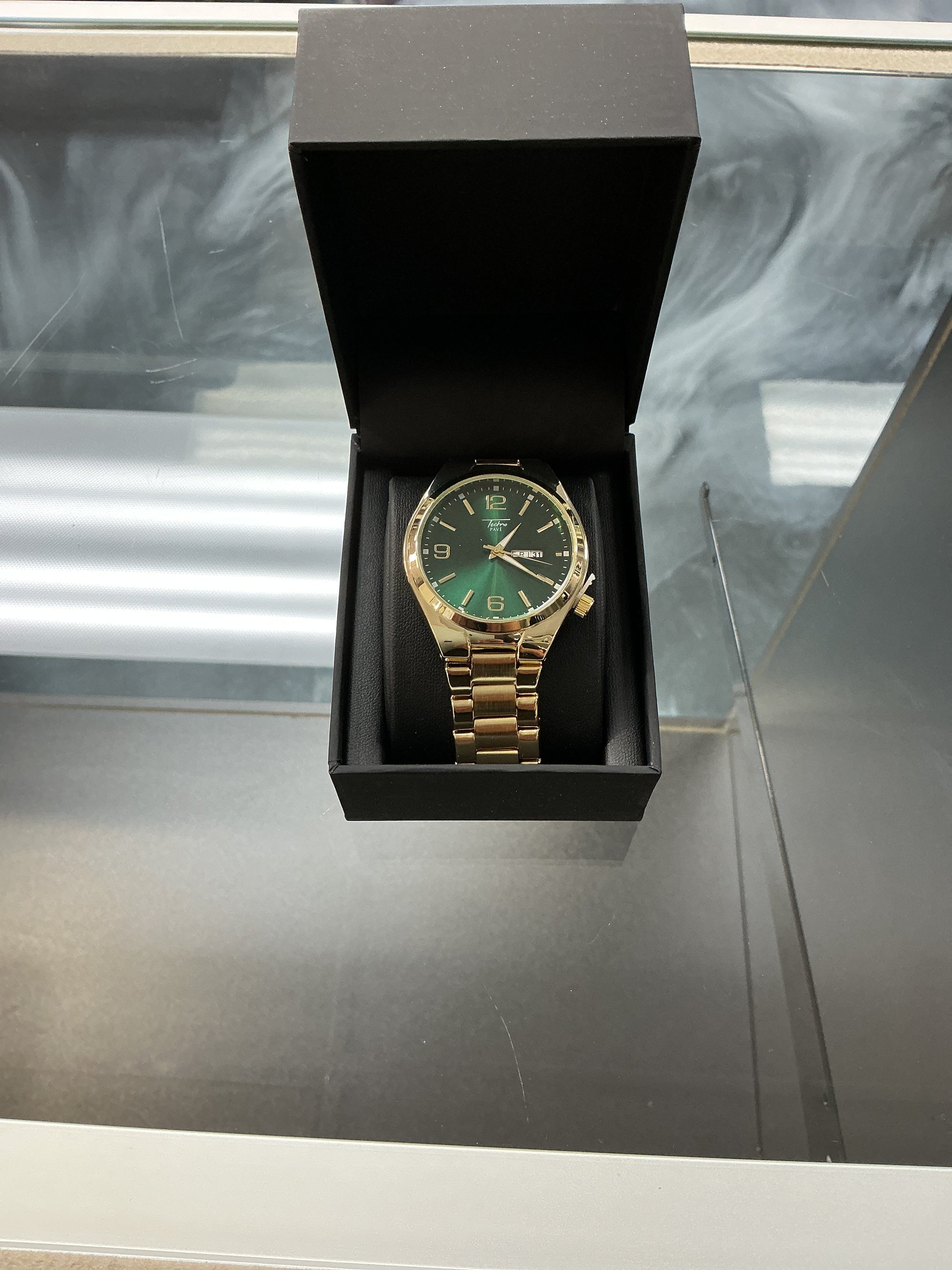 GOLD/GREEN 3ATM METAL BAND WATCH