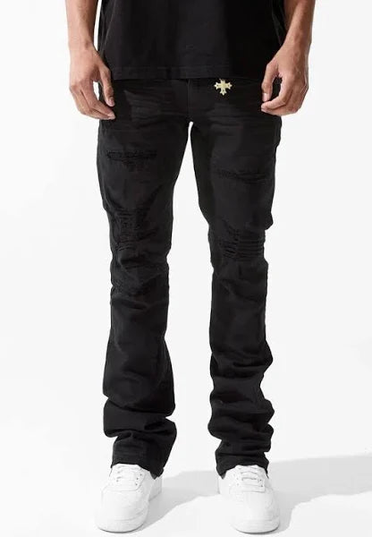 JORDAN CRAIG JET BLACK STACKED DENIM W SHREDS