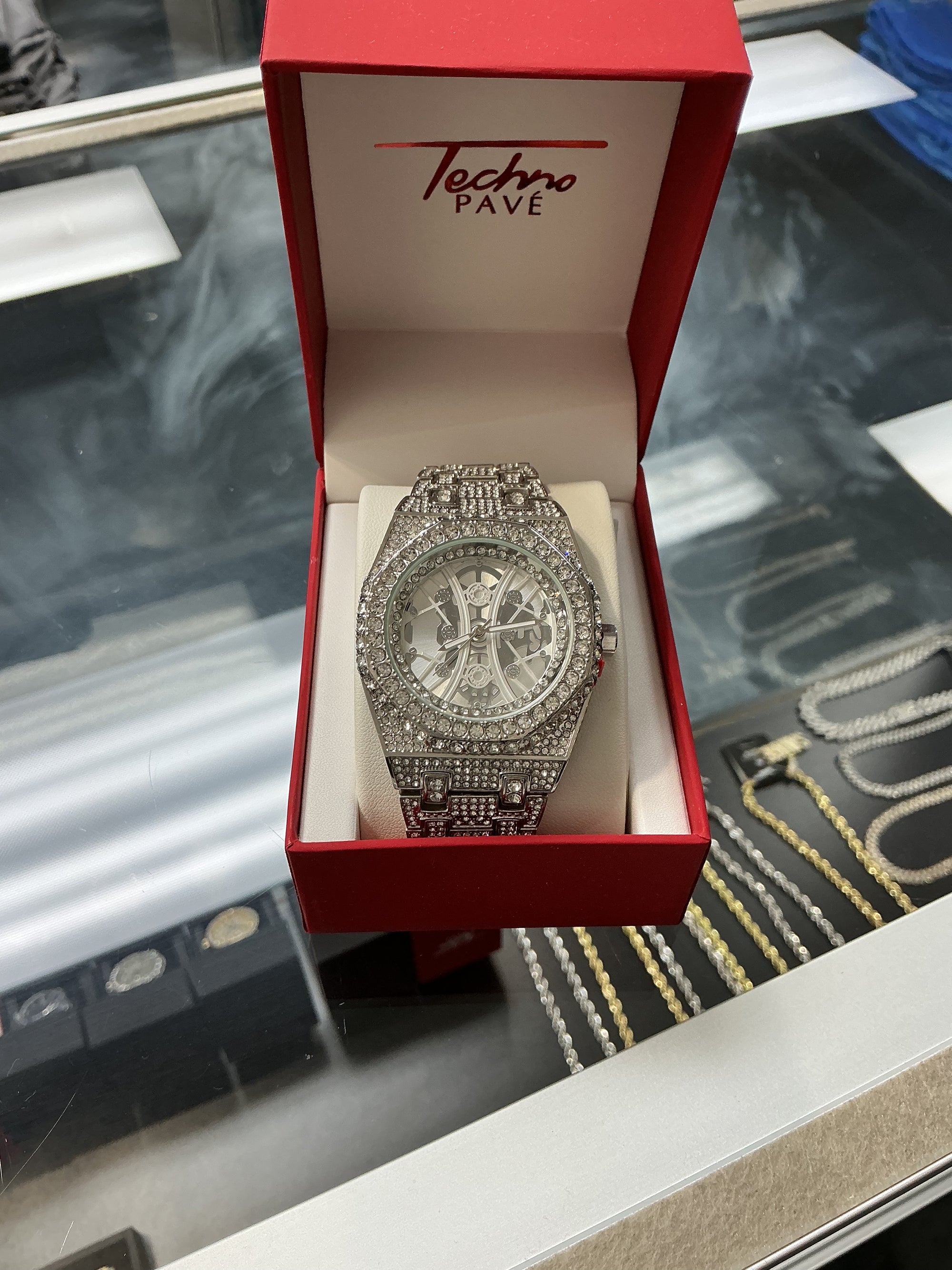 SILVER FULL STONE METAL BAND ICE STAR WATCH