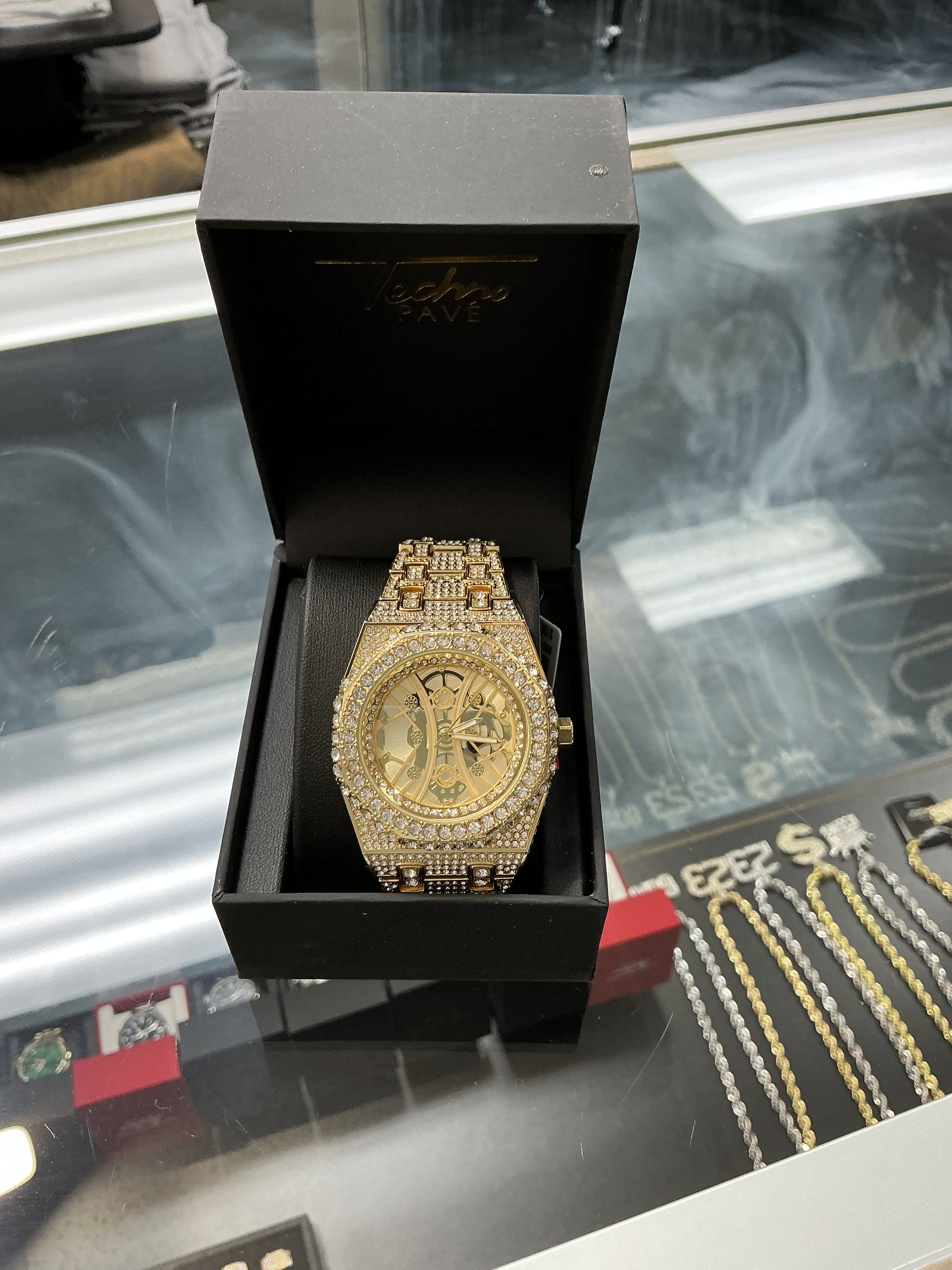 GOLD/GOLD FULL STONE METAL BAND ICE STAR WATCH