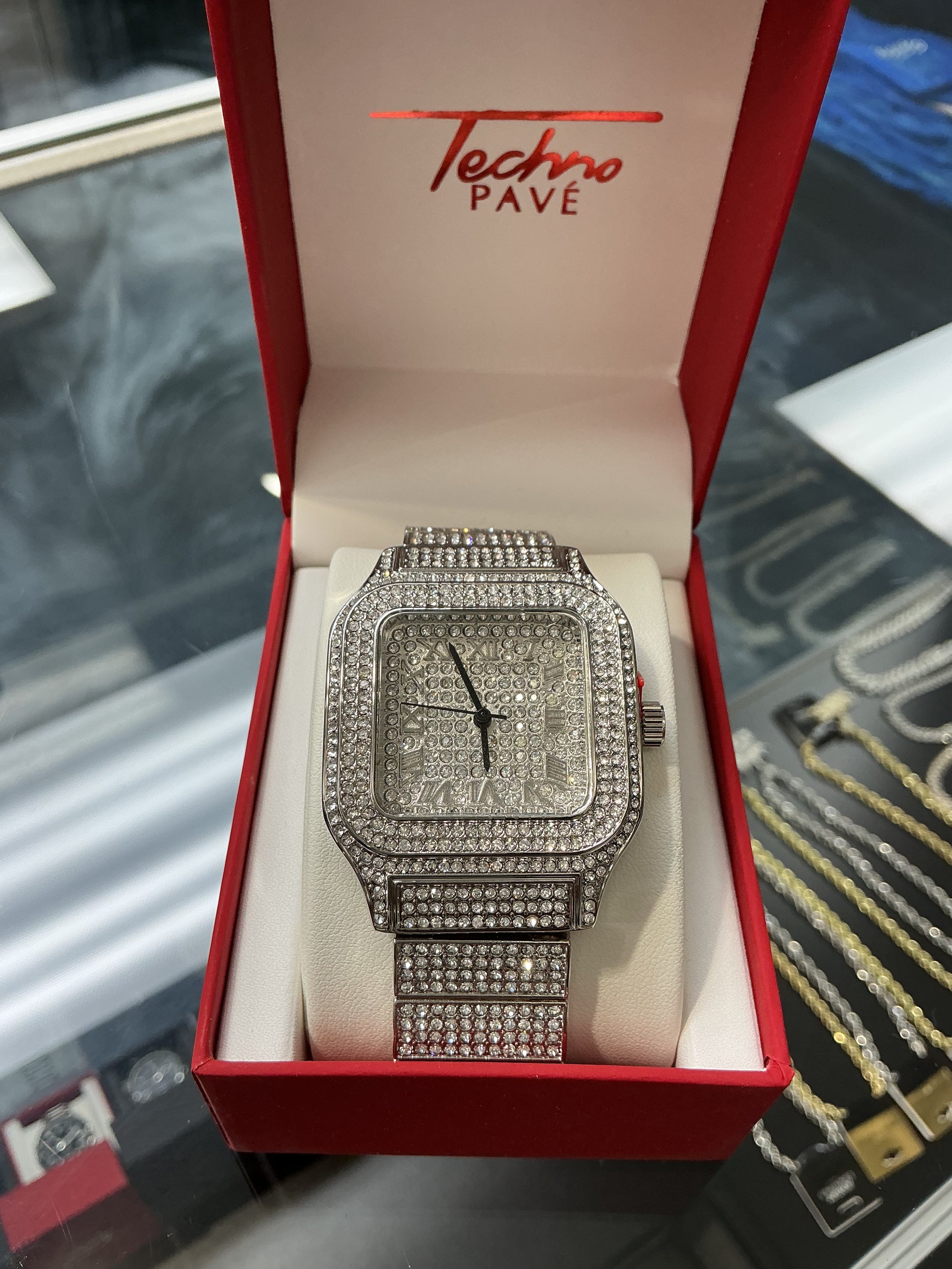 SILVER ICED OUT WATCH S