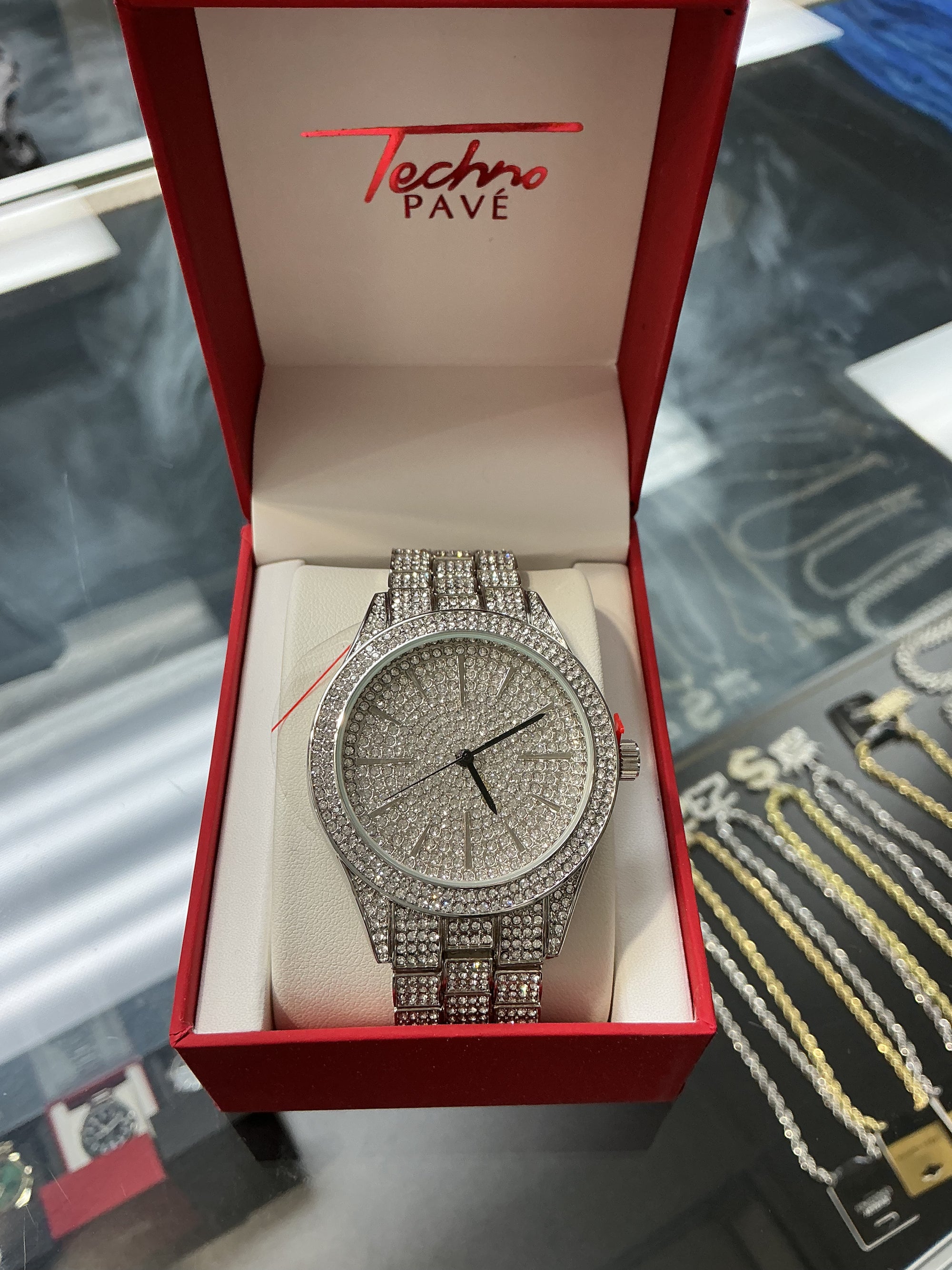 SILVER ICED OUT WATCH