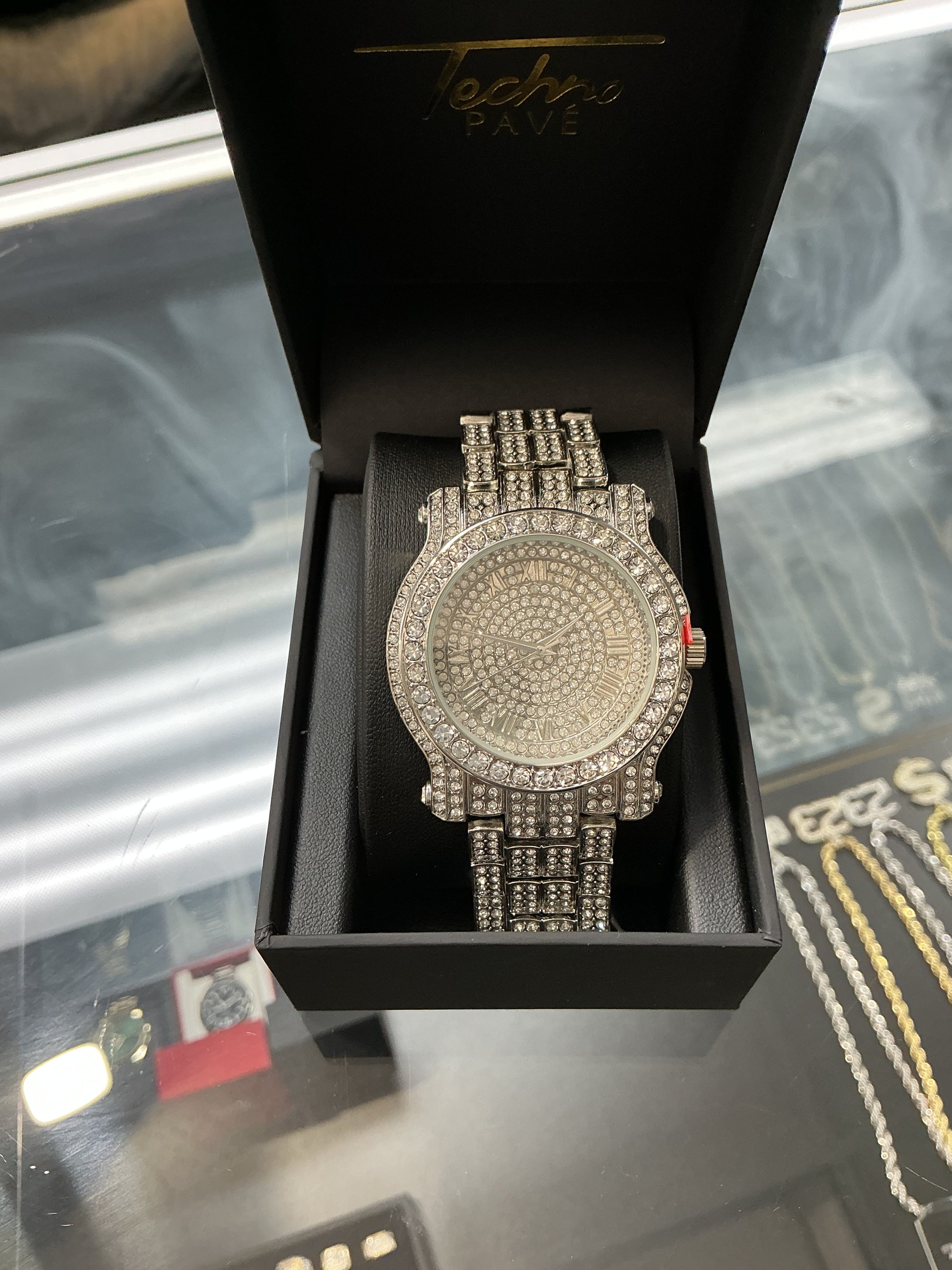 SILVER ICED OUT WATCH C