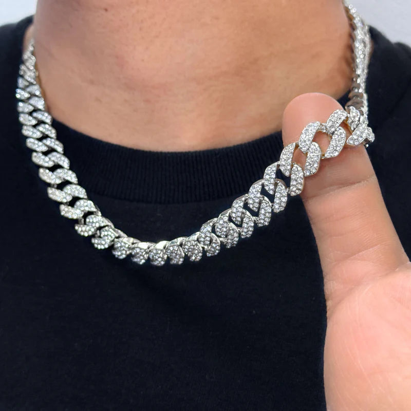 ESSENTIAL JEWELRY ICED CUBAN CHAIN SILVER