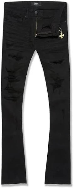 JORDAN CRAIG JET BLACK STACKED DENIM W SHREDS